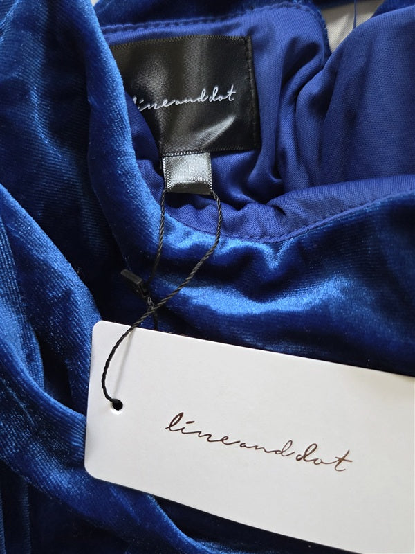 NWT Line & Dot S Drape Off Shoulder Blue Cocktail Dress 136407