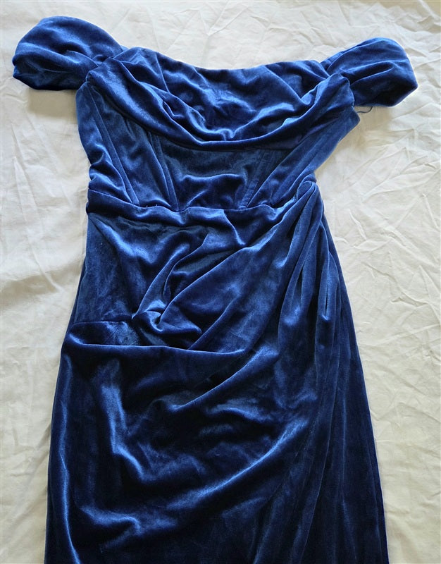 NWT Line & Dot S Drape Off Shoulder Blue Cocktail Dress 136407
