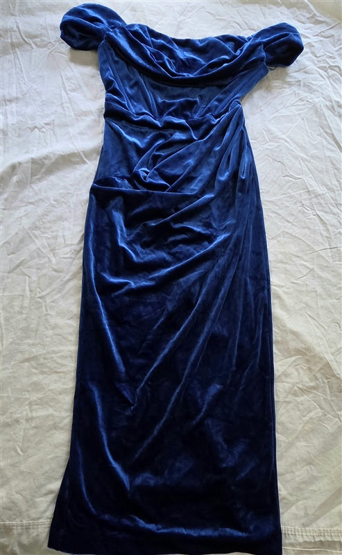 NWT Line & Dot S Drape Off Shoulder Blue Cocktail Dress 136407