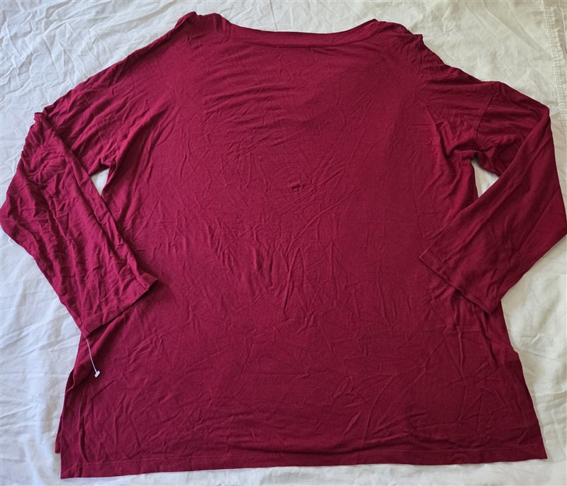 NWOT Eileen Fisher L Solid Long Sleeve V Neck Tunic Red T Shirt 136731