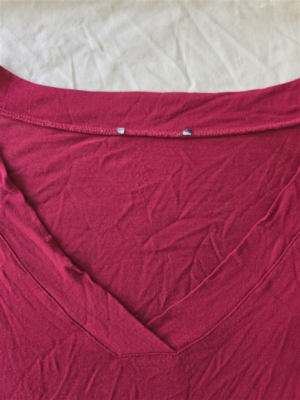 NWOT Eileen Fisher L Solid Long Sleeve V Neck Tunic Red T Shirt 136731