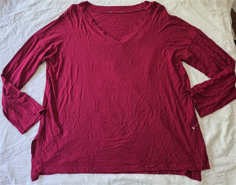 NWOT Eileen Fisher L Solid Long Sleeve V Neck Tunic Red T Shirt 136731
