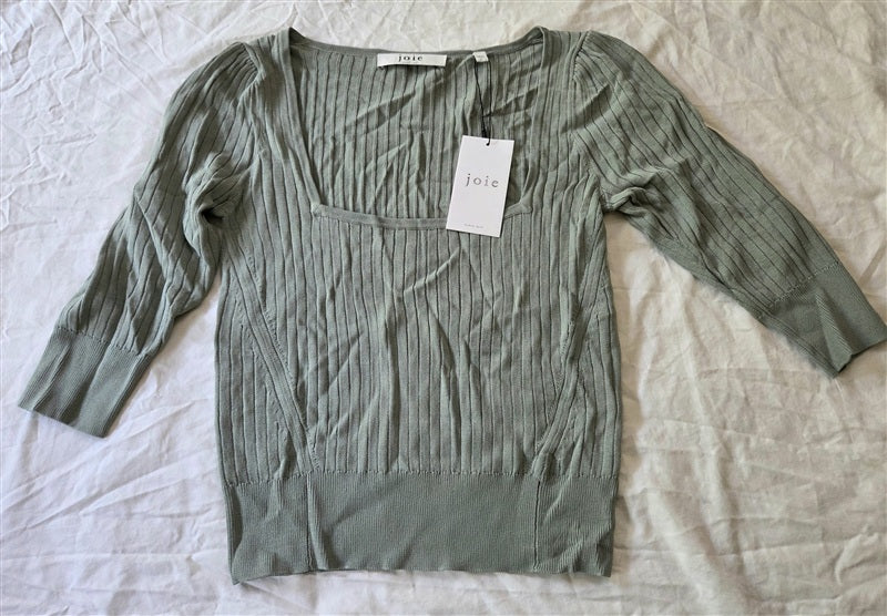 NWT joie S Freya Square Neck 3/4 Sleeve Knit Sweater Green 136911