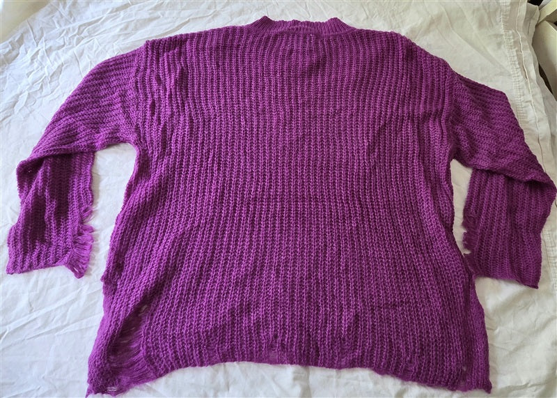 NWT Anthropologie J.O.A. L Purple Distressed Open Knit Pullover Sweater 136913