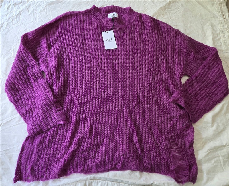 NWT Anthropologie J.O.A. L Purple Distressed Open Knit Pullover Sweater 136913