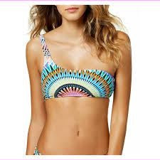 NWT BarIII Sunburst Geo L 1 Shoulder Bikini Swim Top & Hipster Bottom Set 136917