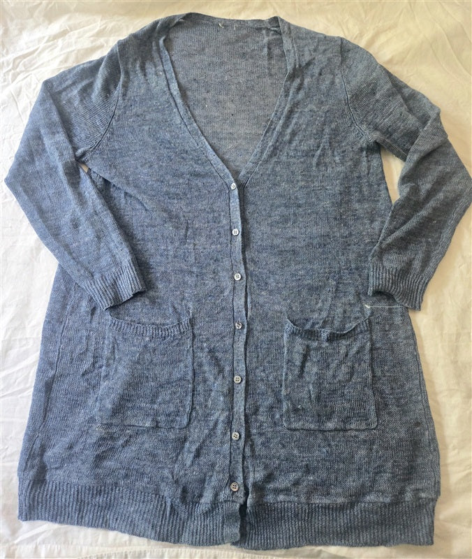 NWOTD Eileen Fisher 1X Blue Organic Linen Blend Cardigan Sweater 136918