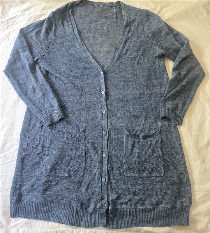 NWOTD Eileen Fisher 1X Blue Organic Linen Blend Cardigan Sweater 136918