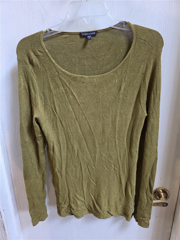 PO Eileen Fisher XS Scoop Neck Yellow Green Long Sleeve Sweater 136922