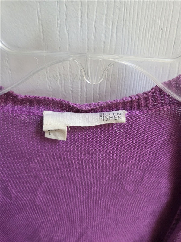 PO Eileen Fisher L Linen Cropped 3/4 Sleeve Cardigan Sweater Pink 136546