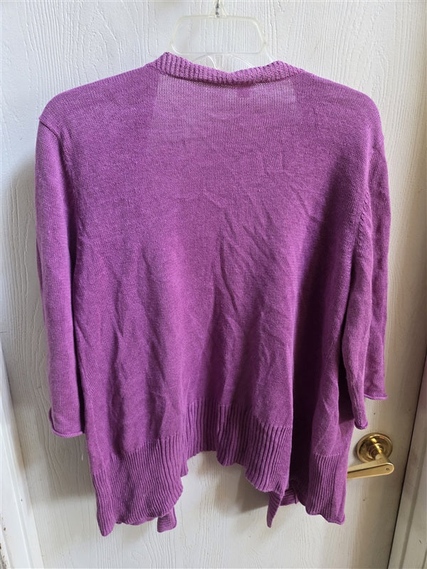 PO Eileen Fisher L Linen Cropped 3/4 Sleeve Cardigan Sweater Pink 136546