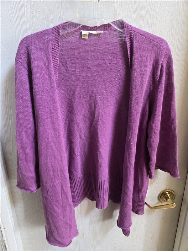 PO Eileen Fisher L Linen Cropped 3/4 Sleeve Cardigan Sweater Pink 136546