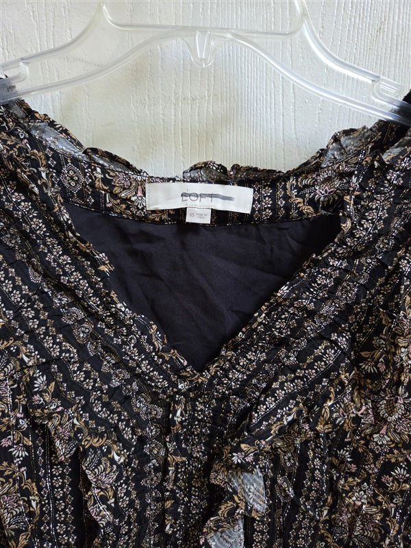 NWOT Loft 10 Shimmer Ruffle V-Neck Flare Mini Dress Black 136924