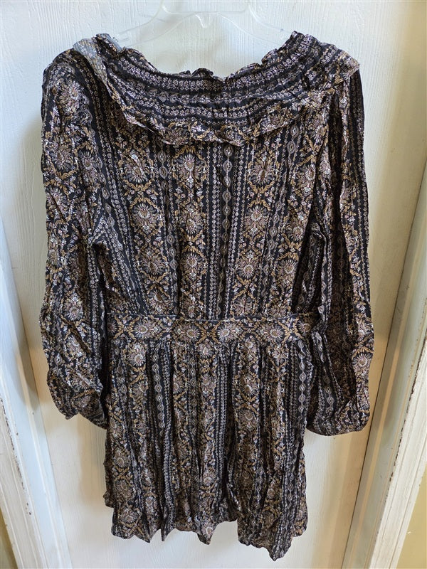 NWOT Loft 10 Shimmer Ruffle V-Neck Flare Mini Dress Black 136924