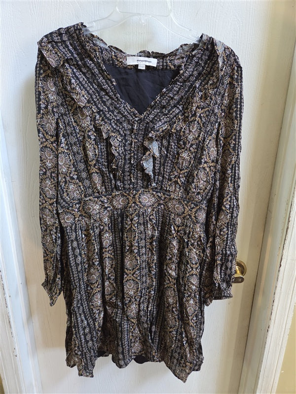 NWOT Loft 10 Shimmer Ruffle V-Neck Flare Mini Dress Black 136924
