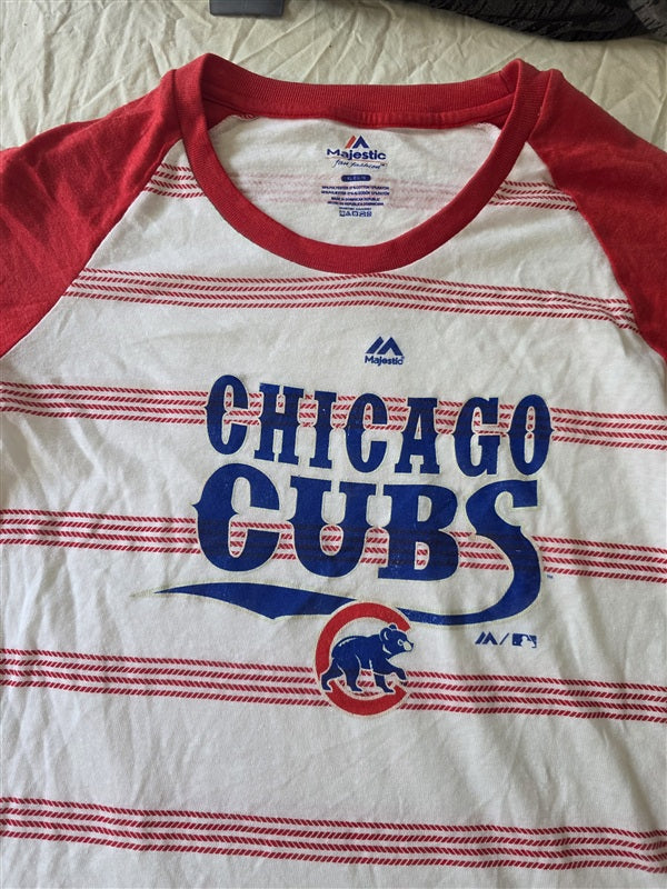 NWOT Majestic Small 7-8 MLB Chicago Cubs Girls Stripe Baseball T Shirt 136933
