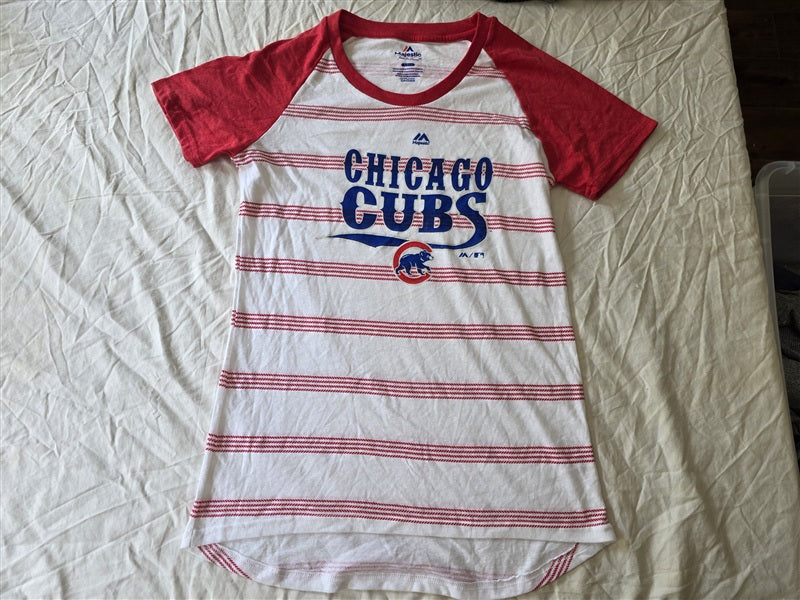 NWOT Majestic Small 7-8 MLB Chicago Cubs Girls Stripe Baseball T Shirt 136933