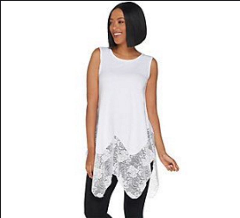 NWT Kathleen Kirkwood XXS handkerchief Hem Tank Top Lace Extender White 136942