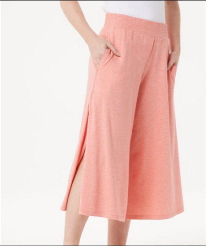 NWT AnyBody 1X Cozy Knit Wide Leg Pants Side Slit Coral Pink 136943