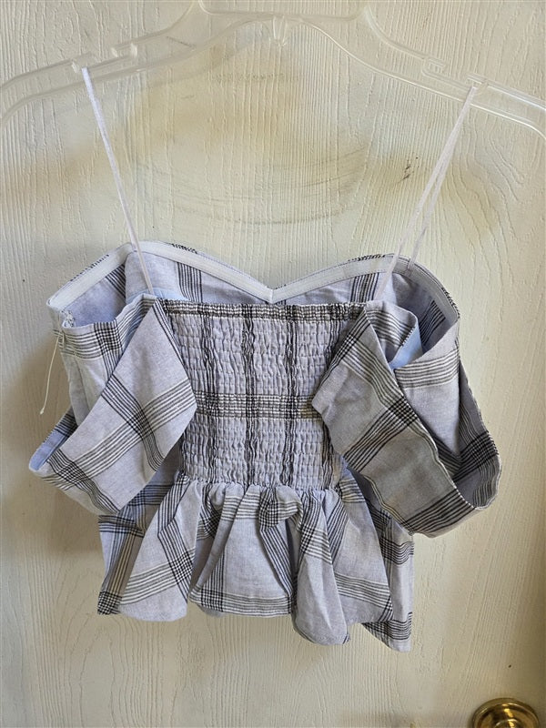 NWT Anthropologie J.O.A. x Chriselle XS Off Shoulder Plaid Peplum Top 136947
