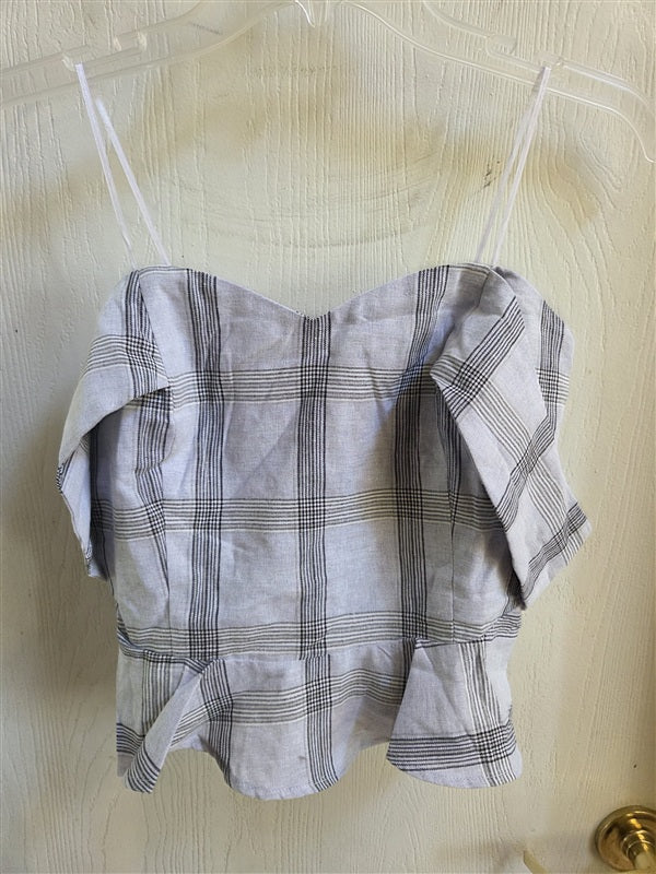 NWT Anthropologie J.O.A. x Chriselle XS Off Shoulder Plaid Peplum Top 136947