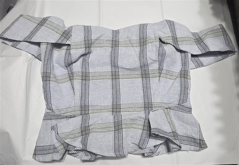 NWT Anthropologie J.O.A. x Chriselle XS Off Shoulder Plaid Peplum Top 136947