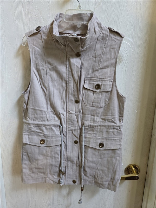 NWOT Khaki Sleeveless Military-style Utility Cargo Safari Vest Beige 136954