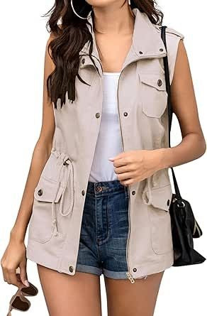 NWOT Khaki Sleeveless Military-style Utility Cargo Safari Vest Beige 136954