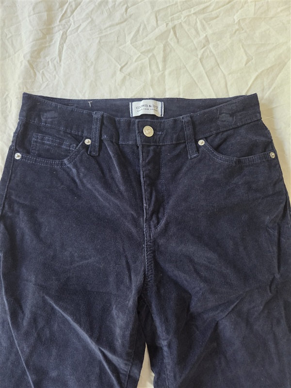 NWOT Crown & Ivy 4 High Rise Flare Pinwale Corduroy Navy Blue Pants 136960