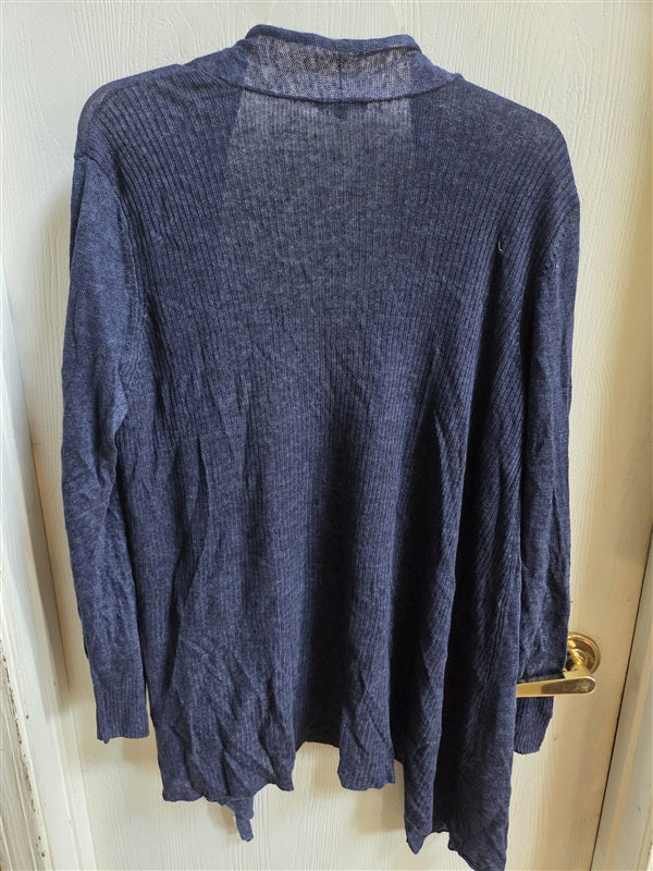 PO Eileen Fisher L Blue Organic Linen Cardigan Sweater 136964