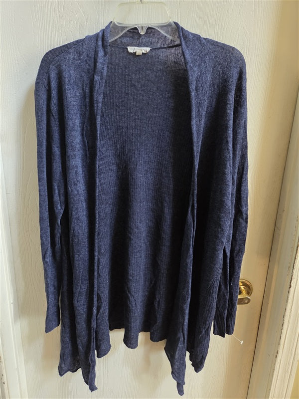 PO Eileen Fisher L Blue Organic Linen Cardigan Sweater 136964