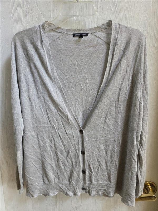 NWOT Eileen Fisher S Cropped 3/4 Sleeve Cardigan Sweater Silver 136967
