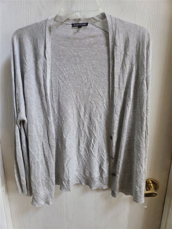 NWOT Eileen Fisher S Cropped 3/4 Sleeve Cardigan Sweater Silver 136967