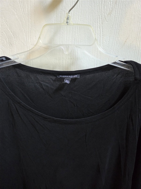 NWOT Eileen Fisher L Silk Black Pull Over Shirt Tunic 137003