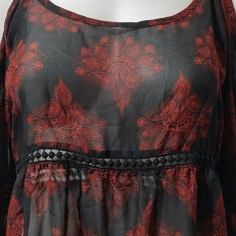 NWT Paper Crane L Paisley Cold Shoulder Sheer Lace Tiered Top Boho 137005