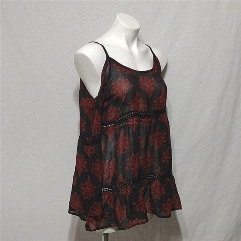 NWT Paper Crane L Paisley Cold Shoulder Sheer Lace Tiered Top Boho 137005