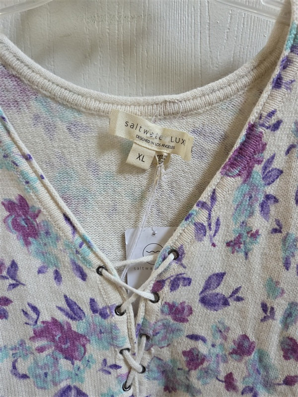 NWT Saltwater Luxe XL Vittoria Sweater Purple Blue Floral 137007