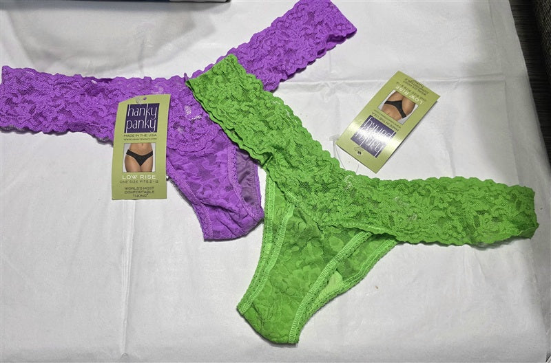 NWT Hanky Panky 6PR Purple Green Signature Lace Low Rise Thong Underwear 137034