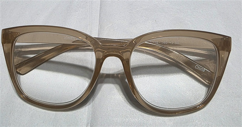 NWT Jones NY 2.0 Sheer Milky Caramel Round Cat Eye Reading Nerd Glasses 137049
