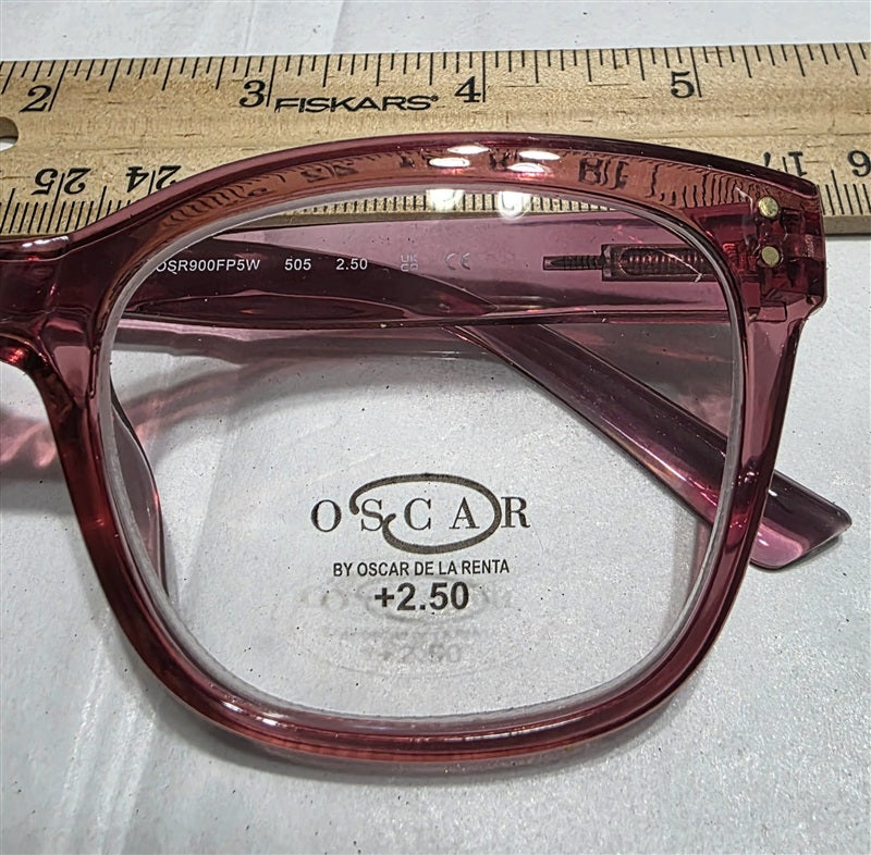 NWT Oscar De La Renta 2.5 Square CatEye Pink Sheer Reader Reading Glasses 137062
