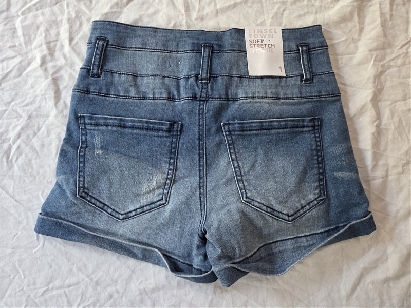NWT TinselTown Soft Stretch Shortie Jean Shorts Distressed 137072