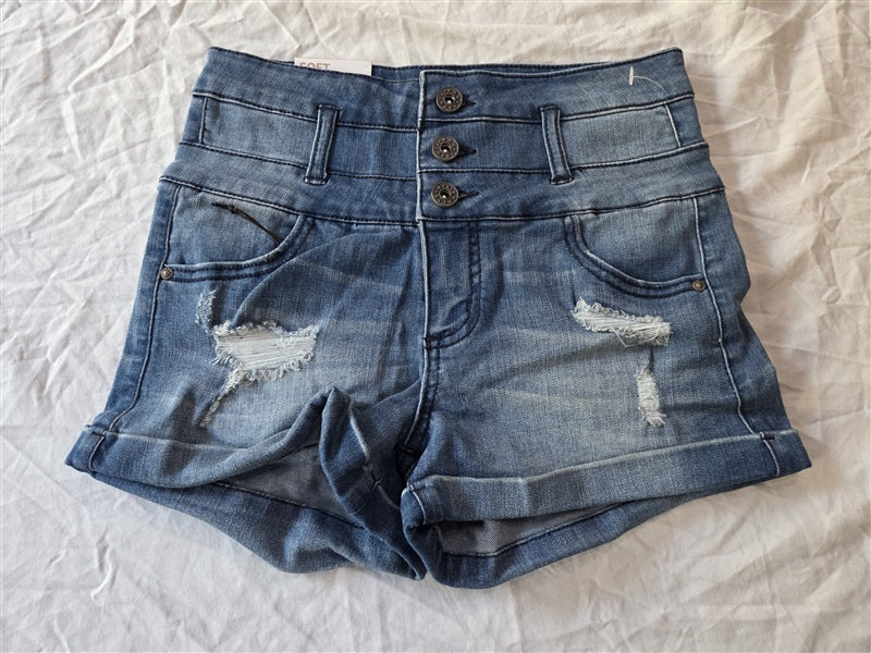 NWT TinselTown Soft Stretch Shortie Jean Shorts Distressed 137072