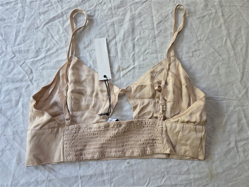 NWT Olivaceous M Satin Crop Bralette Tank Top Ivory Cut Out 137075