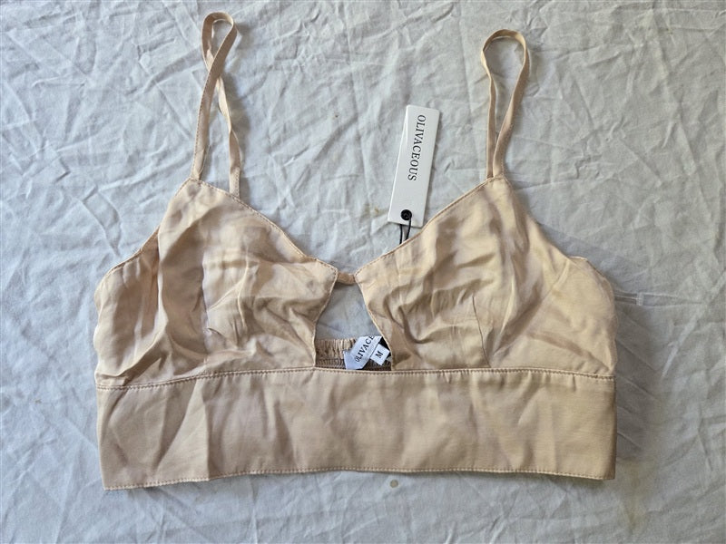 NWT Olivaceous M Satin Crop Bralette Tank Top Ivory Cut Out 137075