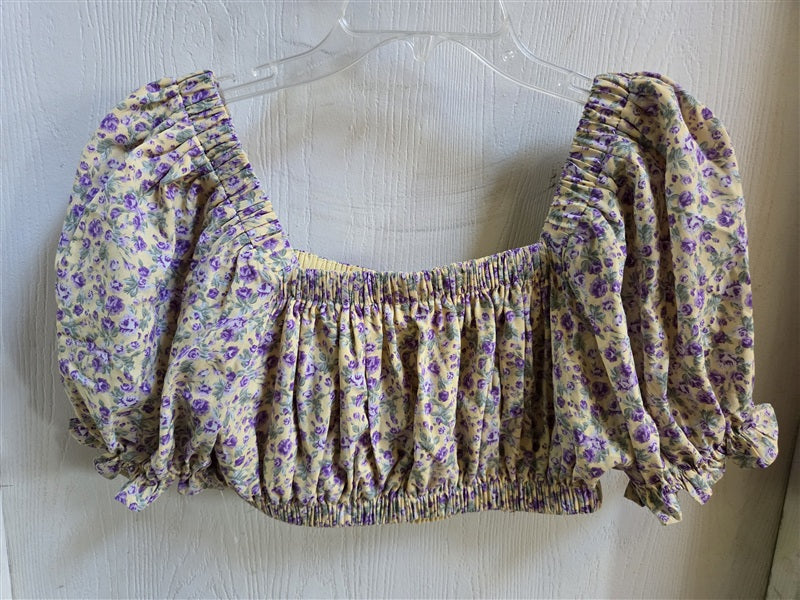 NWOTD English Factory Cropped Floral Off Shoulder Top Purple Yellow 137077