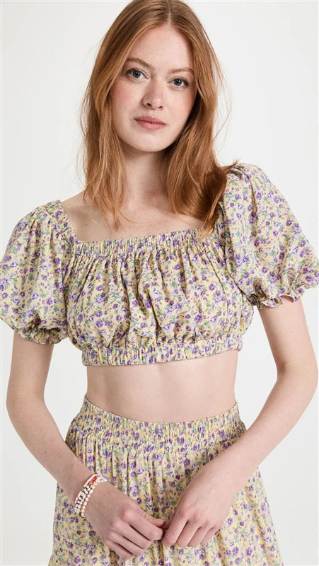 NWOTD English Factory Cropped Floral Off Shoulder Top Purple Yellow 137077