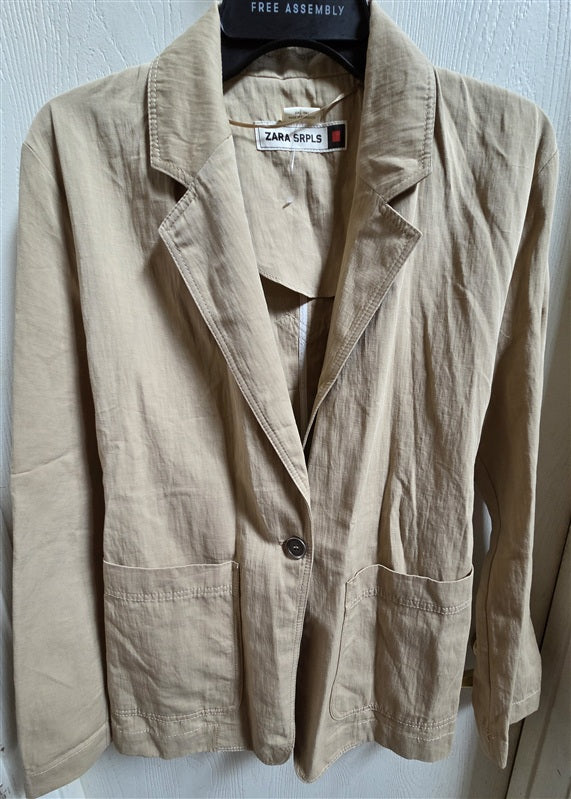 NWOT Zara Srpls S Khaki Utility Cargo Safari Blazer Jacket Beige 137081