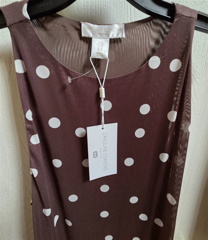 NWT Caroline Constas Small Polka Dot Mesh Cover Up Dress Brown Sheer 137085