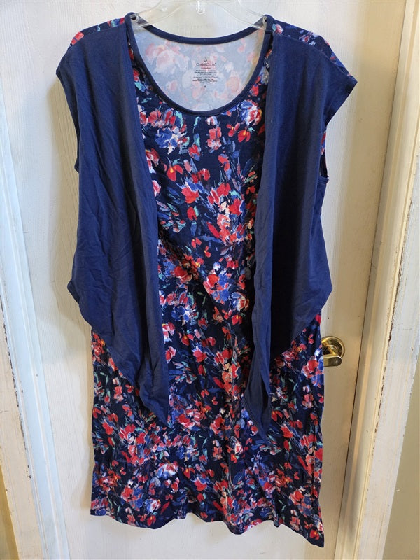 NWOT Cuddl Duds M Flexwear Tie Front Midi Dress Navy Floral 137090