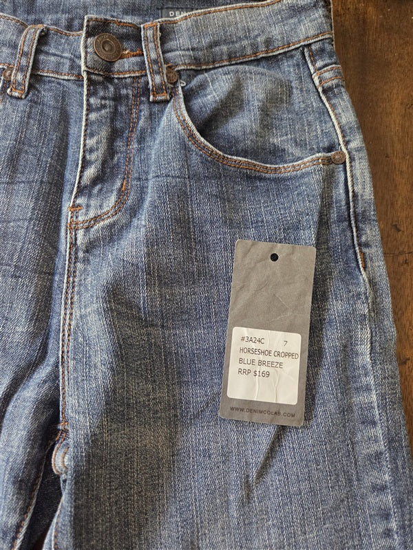 NWT Denim CoLab 7 Saltwater & Song Horseshoe Cropped Flare Jeans Blue 137091